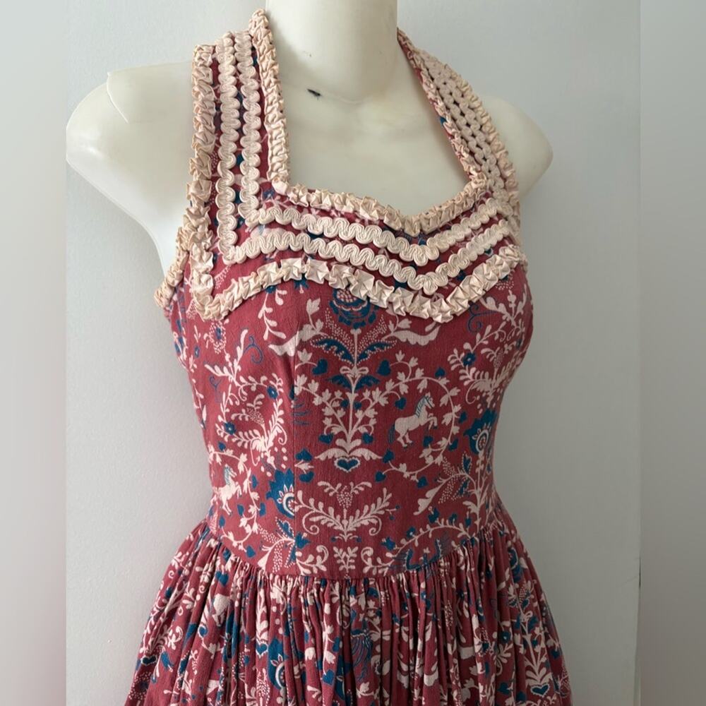 1950s dirndl halter dress horse print